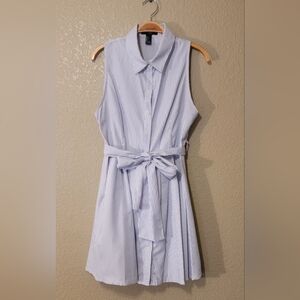 Forever 21 Blue and White button down Striped Sleeveless Collared Dress